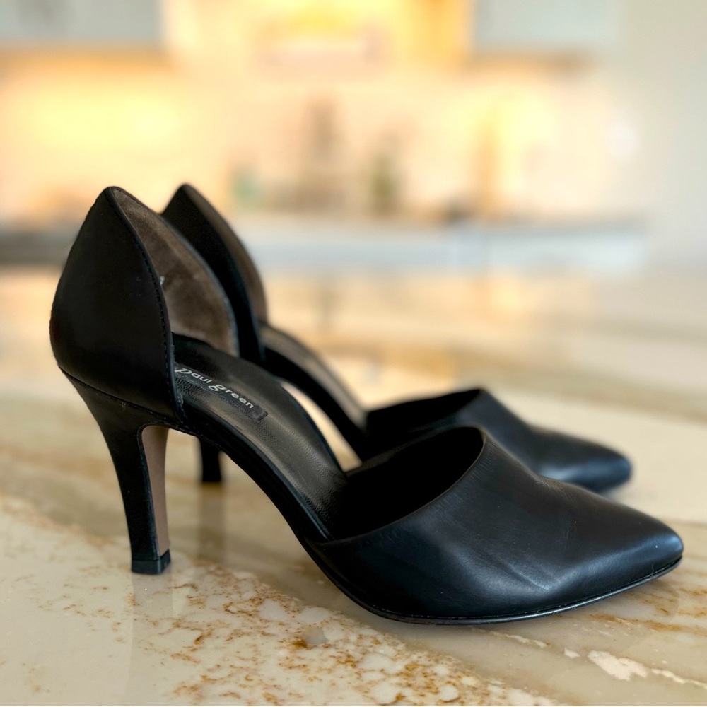 Paul Green Pointy Toe Black Leather Heels size 6.5 women’s